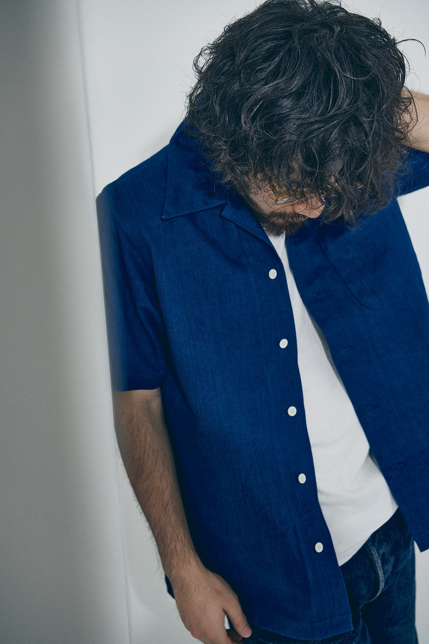 SOS25-AHB 藍浅葱へリンボンオープンカラーシャツ