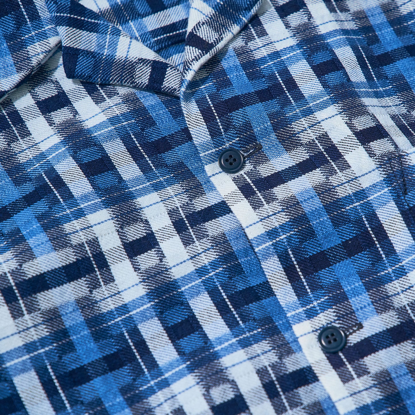 SOS24-S01 INDIGO BROKEN LATTICE SHORT SLEEVE OPEN COLLAR SHIRT