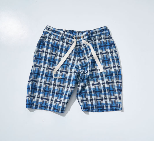 SJSP24-AK INDIGO BROKEN LATTICE EASY SHORTS