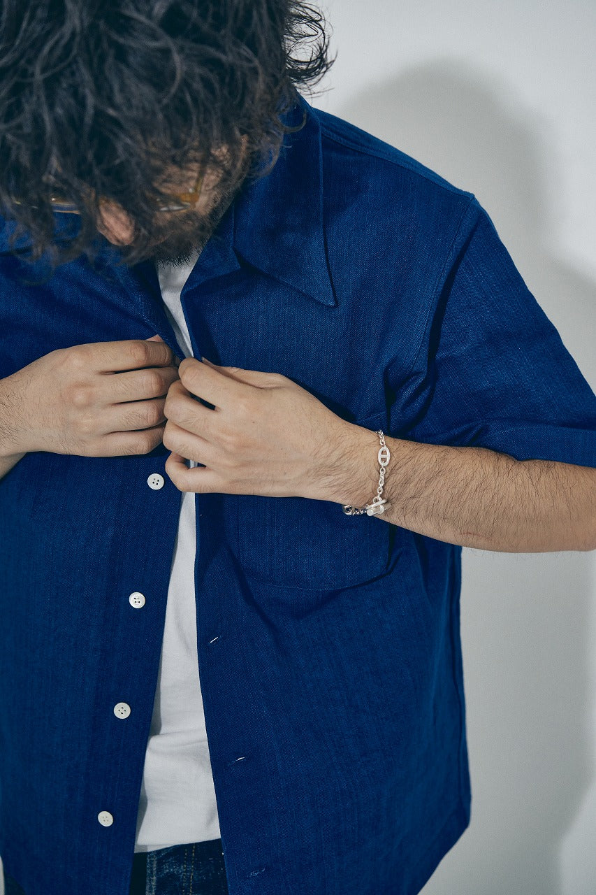 SOS25-AHB 藍浅葱へリンボンオープンカラーシャツ