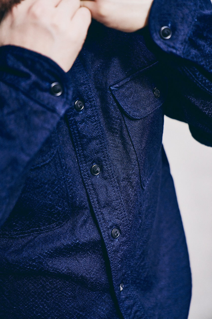 SSS25-01 INDIGO SNAKE JACQUARD WORK SHIRT