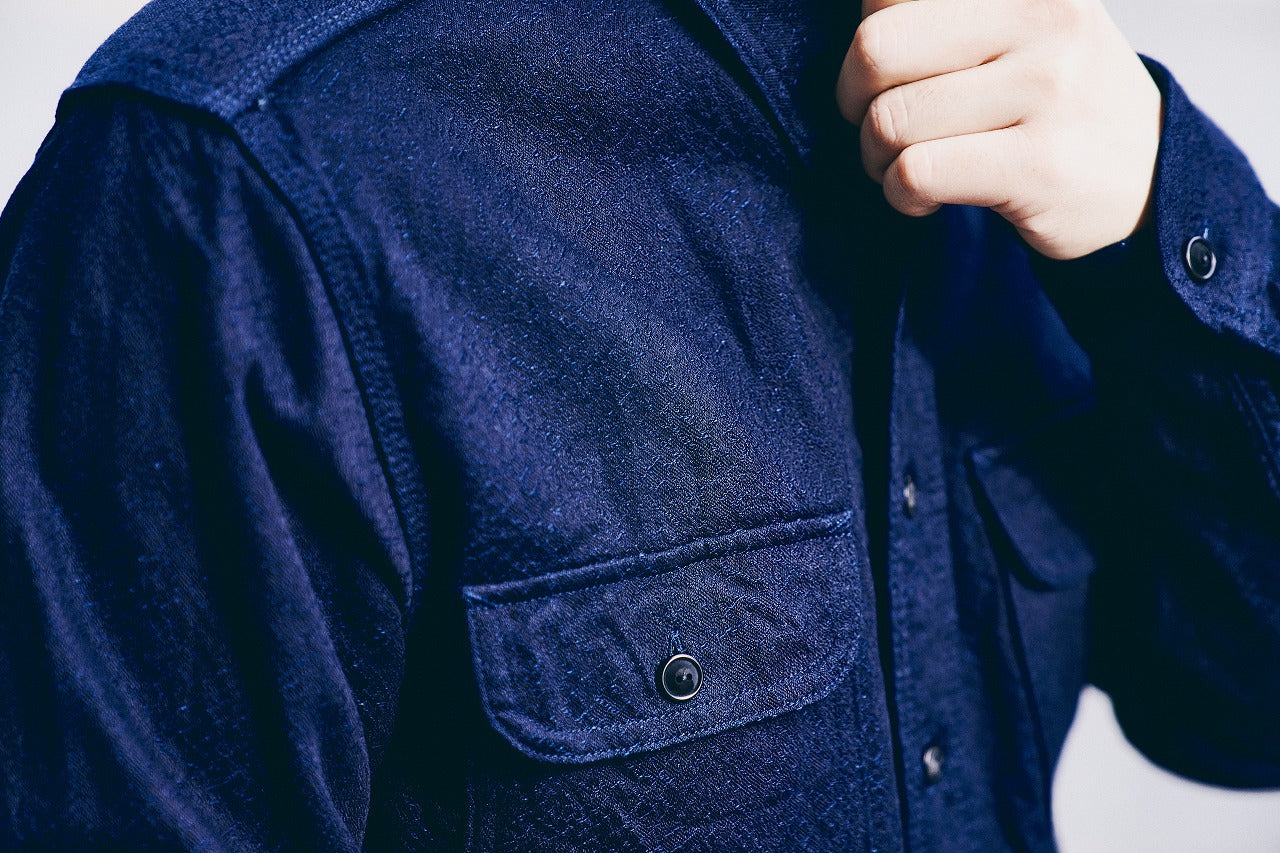 SSS25-01 INDIGO SNAKE JACQUARD WORK SHIRT