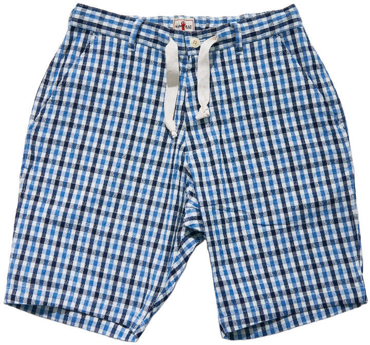 SJSP25-CS 藍刺し子ギンガムチェックイージーショーツ