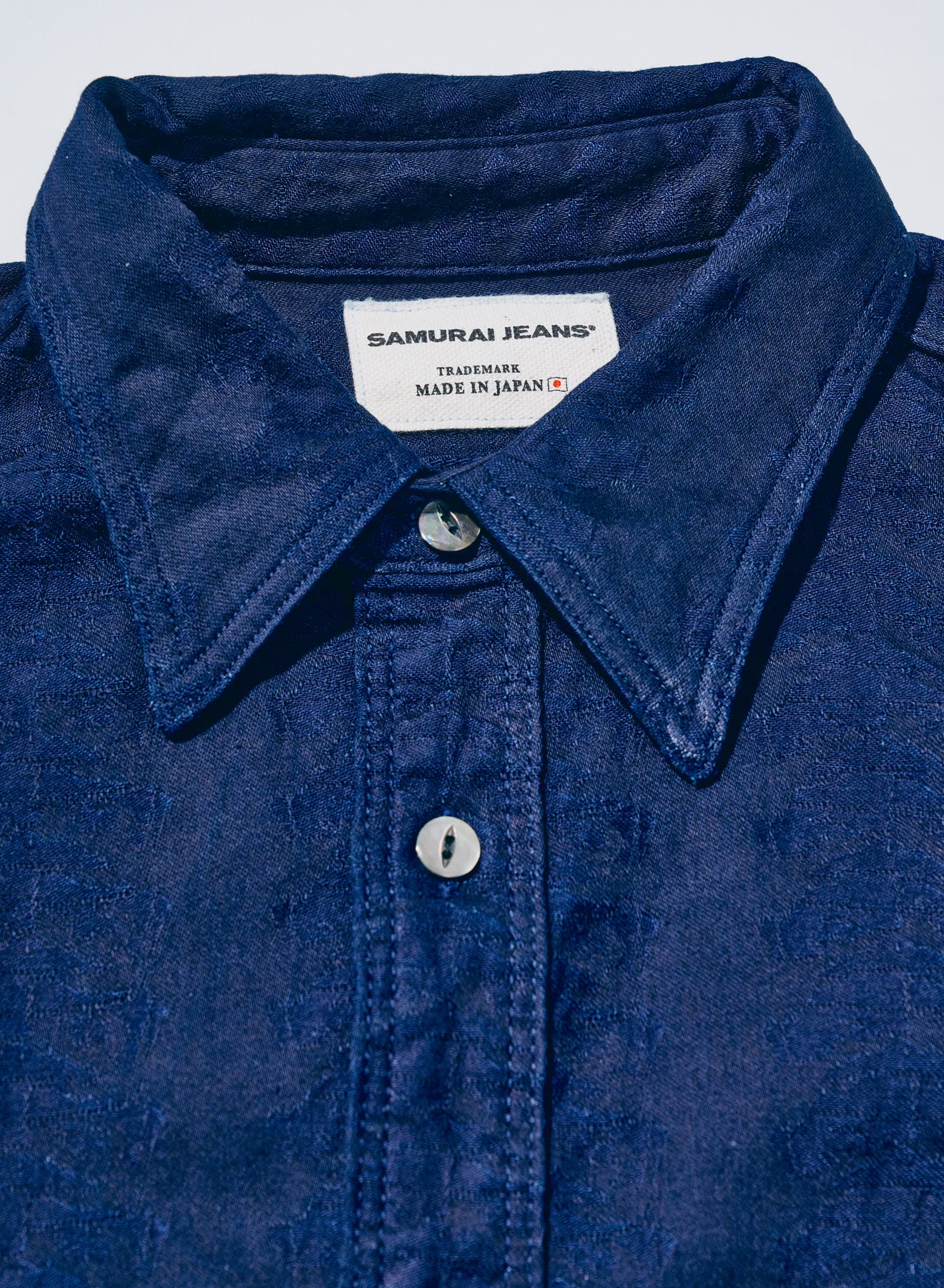 SSS26-01 (Sengen Indigo Jacquard Work Shirt) – SAMURAI JEANS