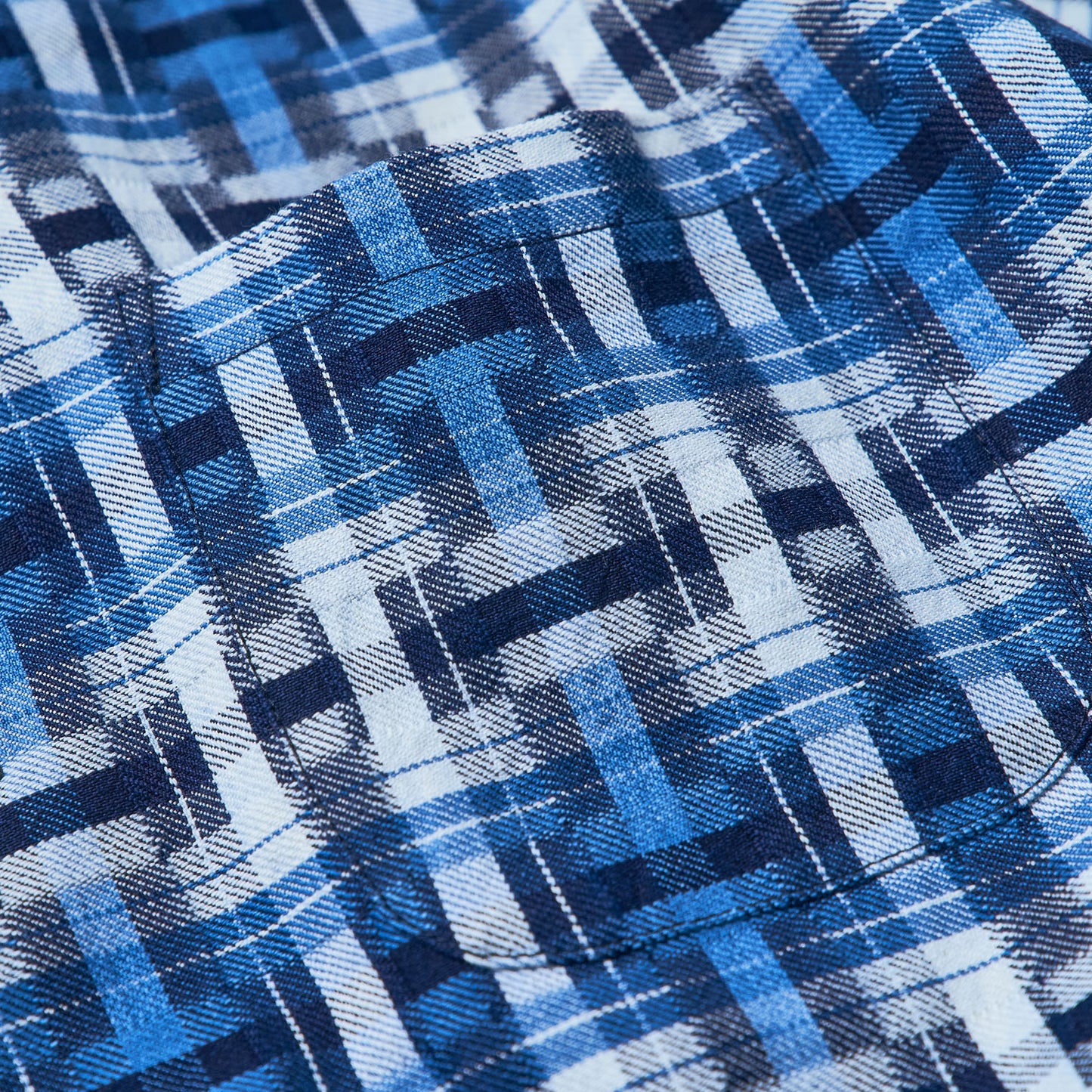 SOS24-S01 INDIGO BROKEN LATTICE SHORT SLEEVE OPEN COLLAR SHIRT