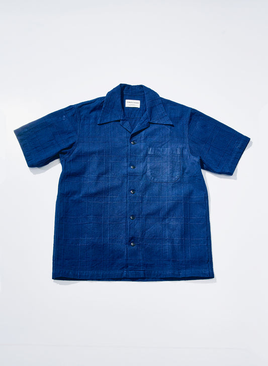 SOS26-ARS (Indigo Sashiko Lattice Open Collar Shirt)