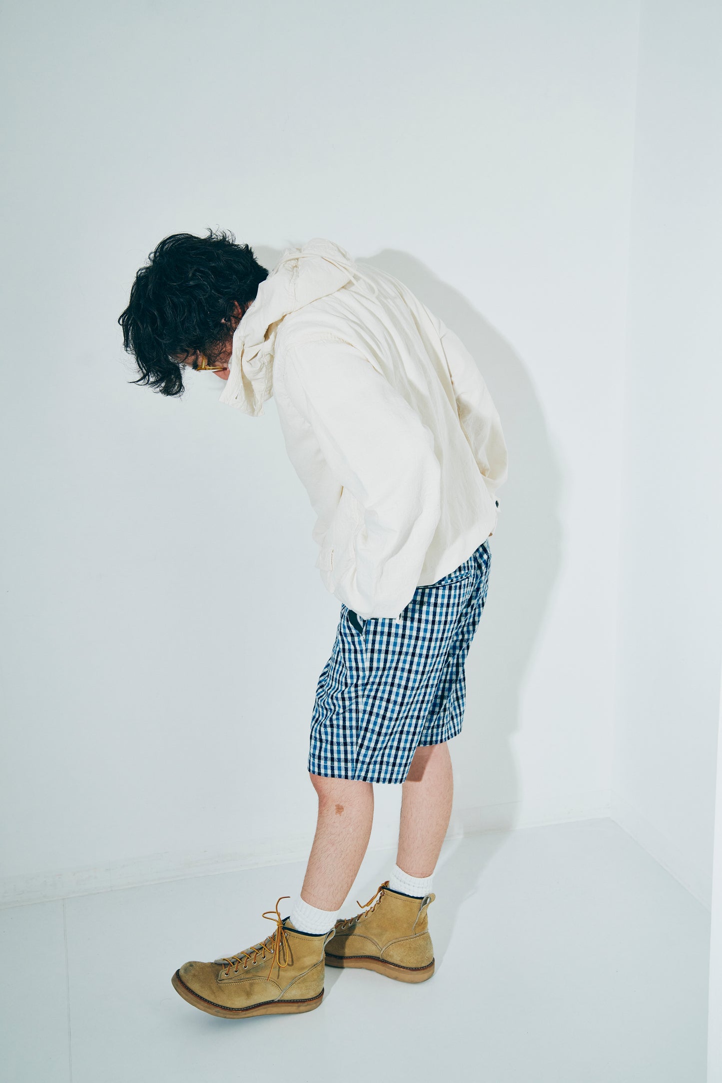 SJSP25-CS 藍刺し子ギンガムチェックイージーショーツ