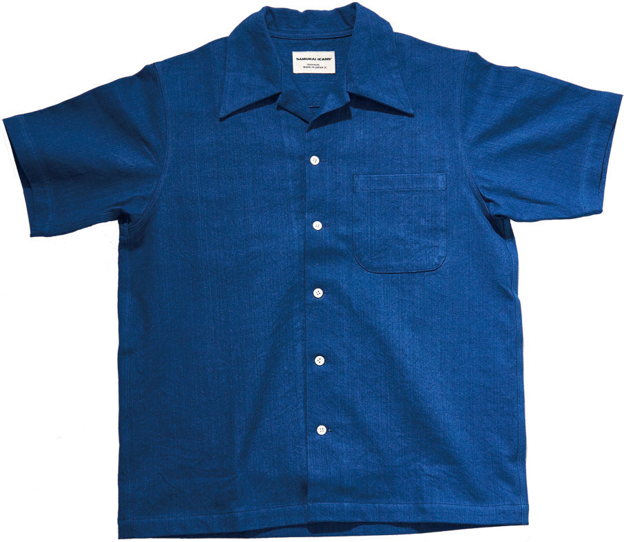 SOS25-AHB 藍浅葱へリンボンオープンカラーシャツ