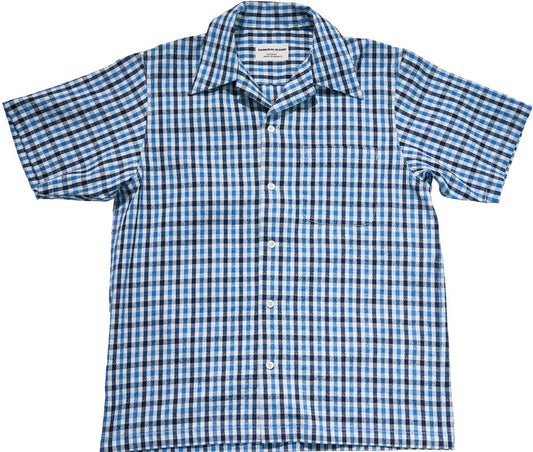 SOS25-CS NATURAL INDIGO SASHIKO GINGHAM CHECK OPEN COLLAR SHIRT