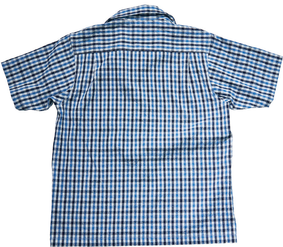 SOS25-CS 藍刺し子ギンガムチェックオープンカラーシャツ
