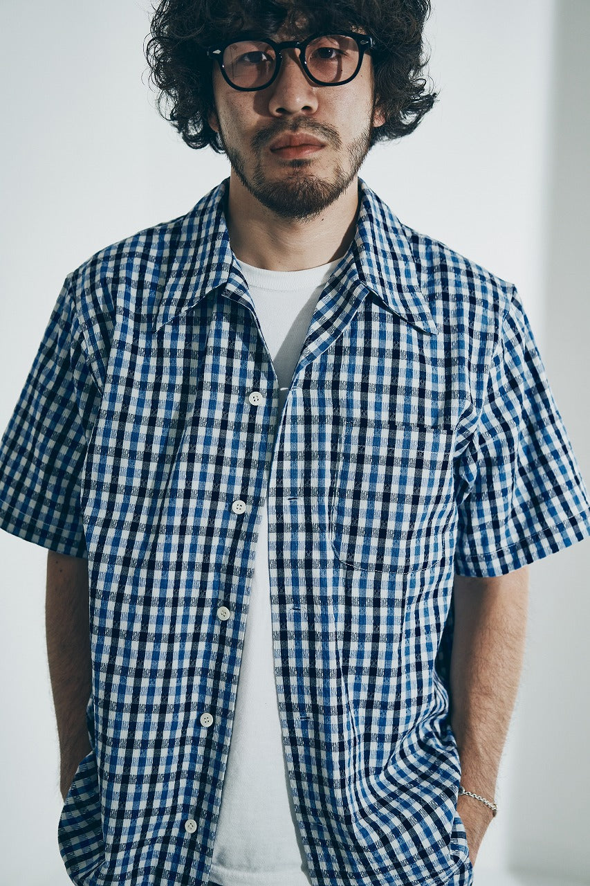 SOS25-CS 藍刺し子ギンガムチェックオープンカラーシャツ – SAMURAI