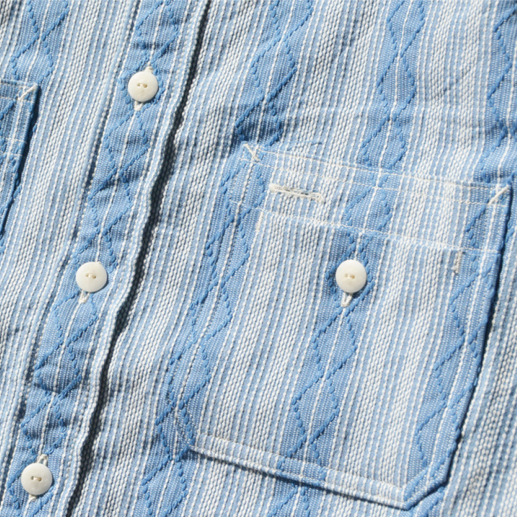 SSS22-SSK 藍刺し子ストライプワークシャツ